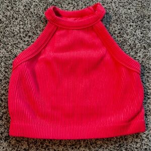 Vibrant Pink Ribbed Halter Top